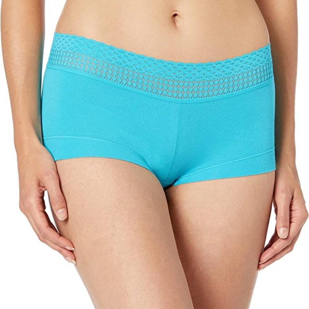 Maidenform NWT Aqua Glow Dream Cotton Lace Trim Boyshort 40859 6 7